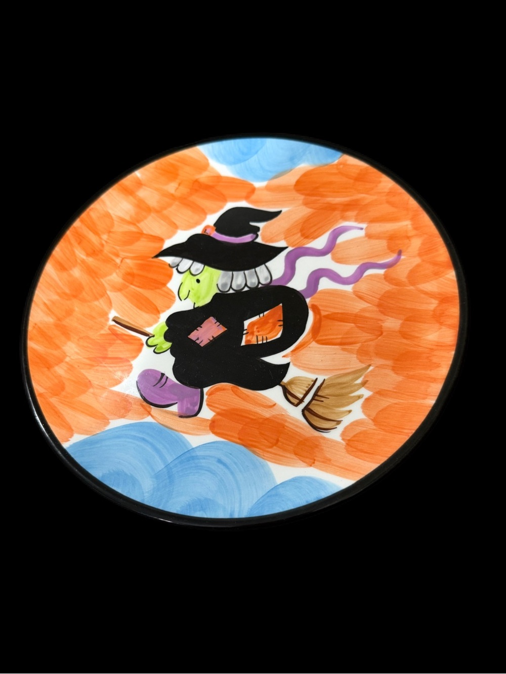 Whimsical Orange Witch Ceramic Plate - Festive Home Art